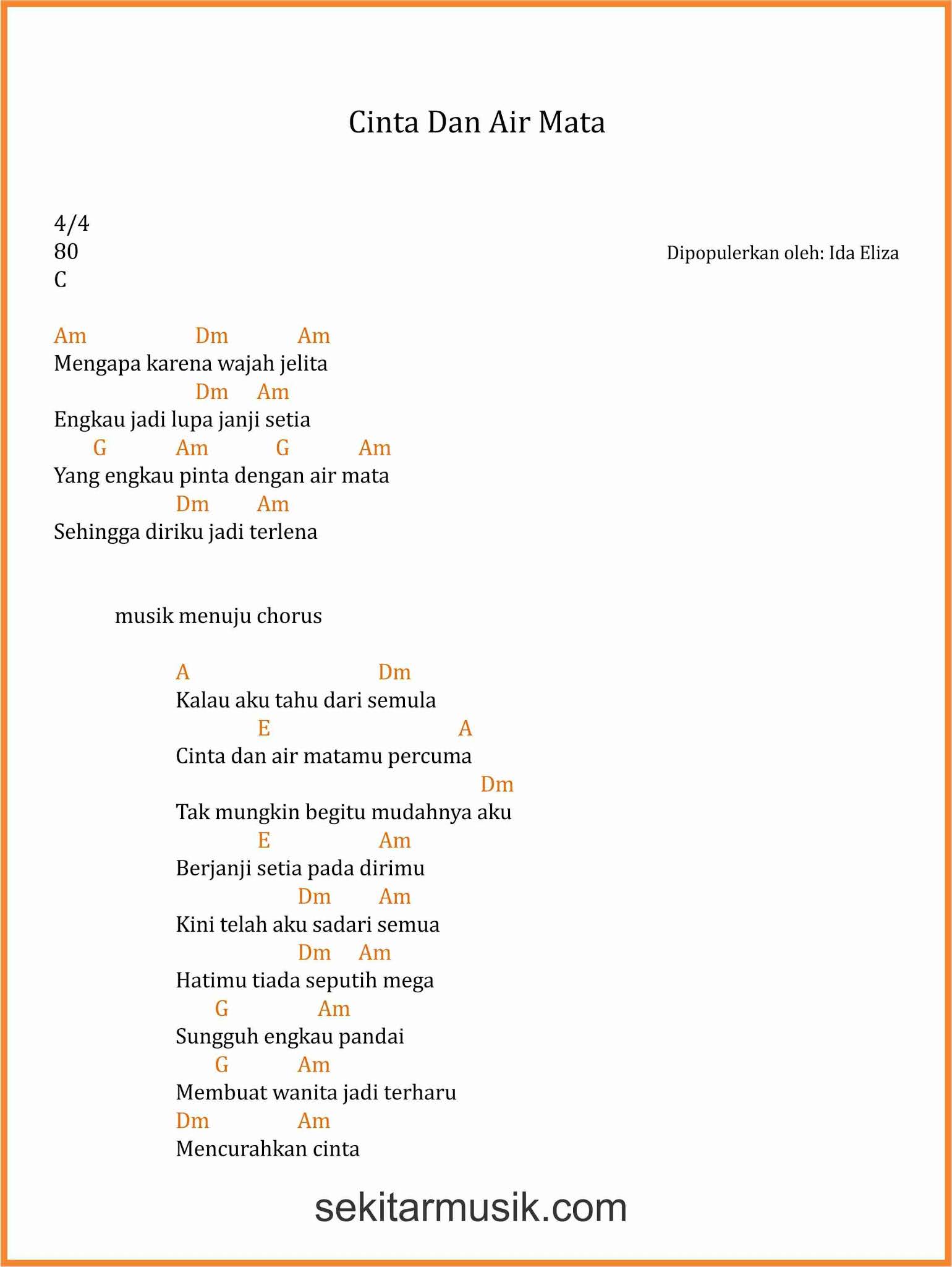 Chord Lagu Cinta Dan Air Mata Ida Eliza Sekitar Musik