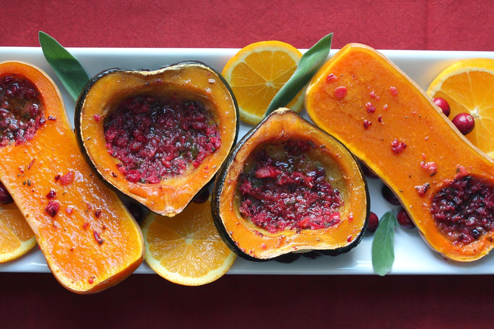 Roasted winter squash with cranberry-sage butter