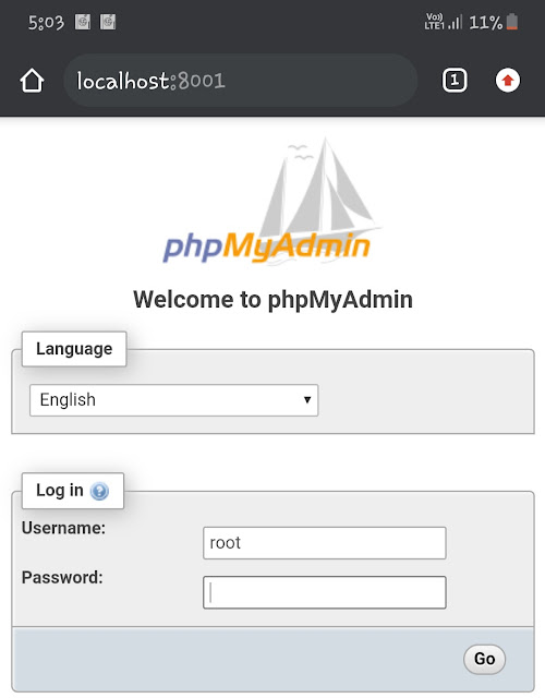 Login to phpMyAdmin