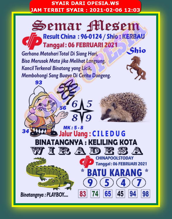Syair Harian Sdy 6 Februari 2021 Kode Syair Sgp Hk Sd Motesia