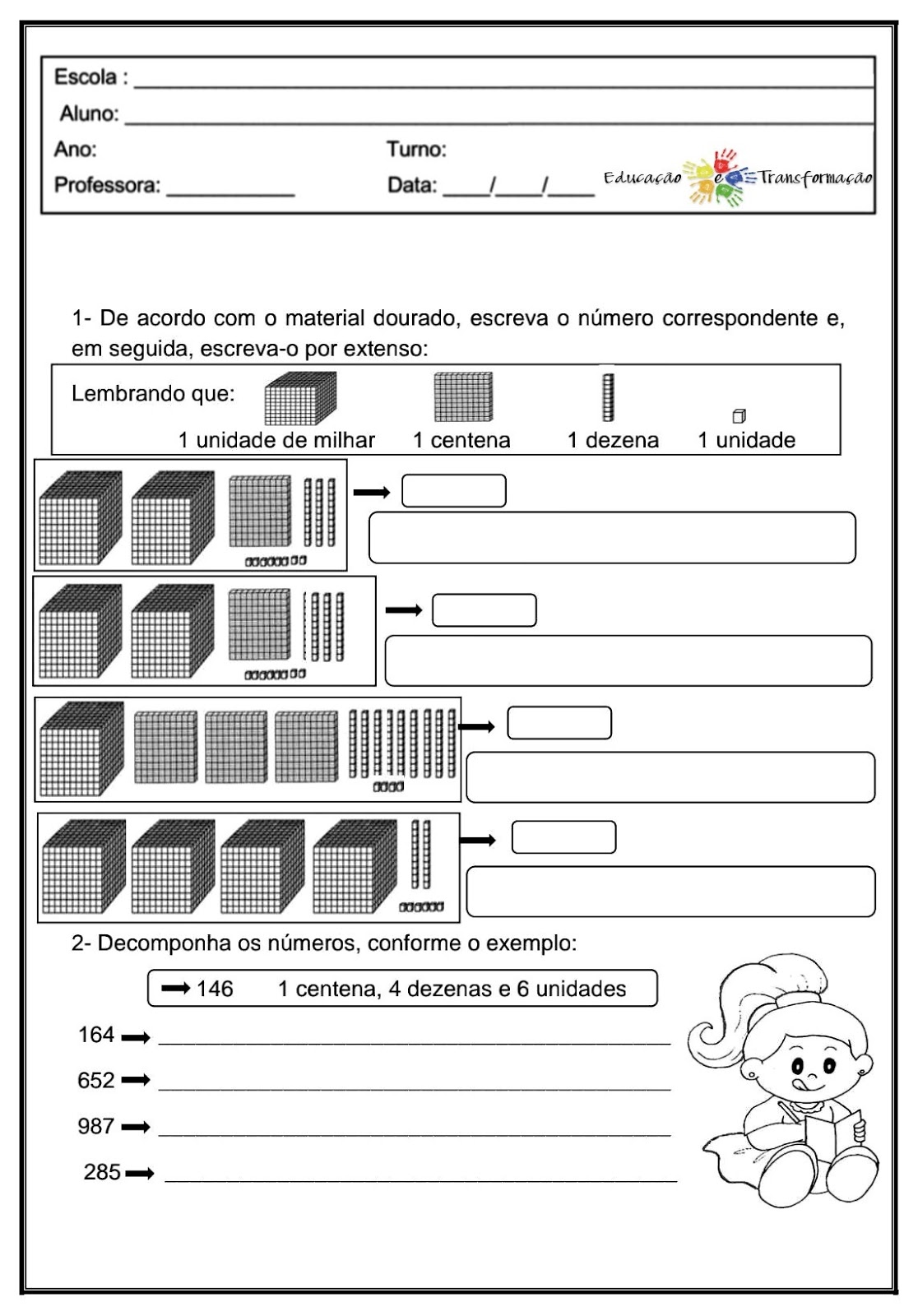 Atividades Sobre Sistema De Numeração Decimal 4o Ano EDUCA