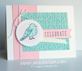 Stampin' Up! Color Me Happy + Stampin' Blends Celebrate bird card ~ www.juliedavison.com