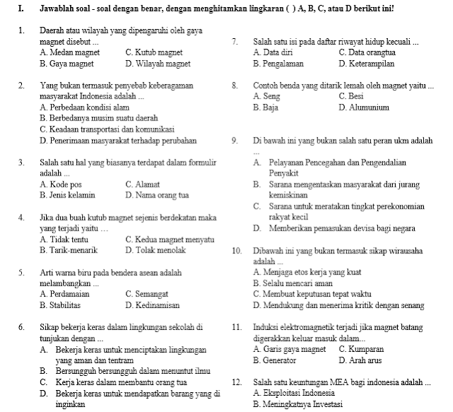 Soal Semester Tema 5 Kelas 6 SD/MI