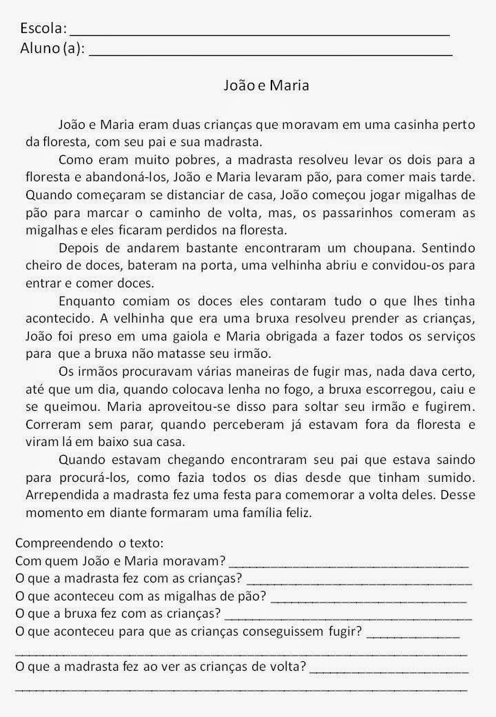Construindo o Saber: João e Maria Interpretação de texto