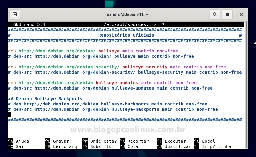 Configurando uma nova sources.list no Debian 11 'Bullseye'