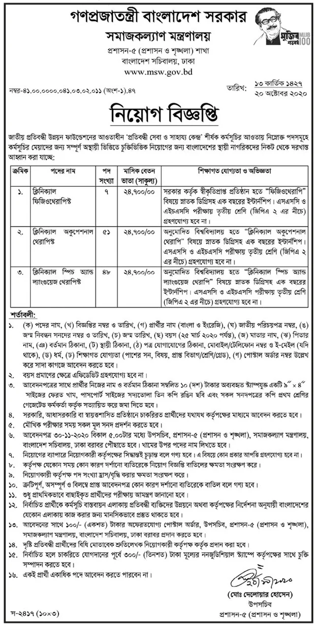 MSW Job Circular 2020