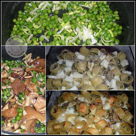 My Ricettarium Pasta al forno con piselli, funghi e scamorza di bufala