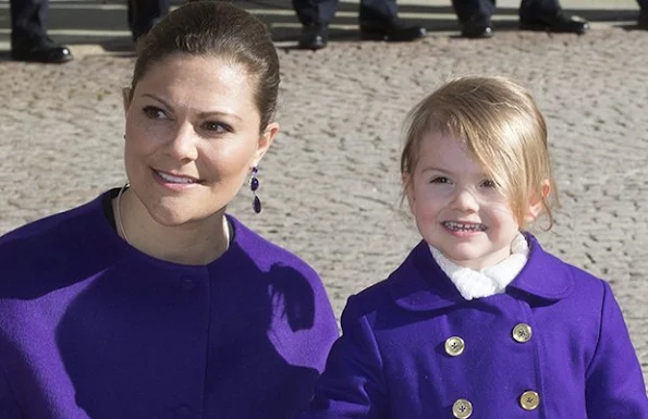 Princess Victoria and daughter Estelle sport matching coats for name day celebrations in Stockholm