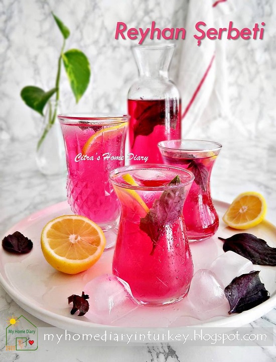 Reyhan Şerbeti / Turkish refreshing healthy beverage; Red Basil Sherbet | Çitra's Home Diary. #coldbeverages #summerrecipe #sherbetrecipe #turkishfoodrecipe #colddrink #redbasilsherbet #reyhanşerbeti #resepmasakanturki #nonalcoholbeverages