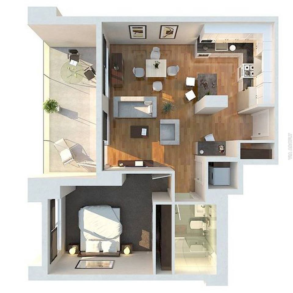 Gambar Denah 3D Apartemen Minimalis - 1000 Desain Rumah
