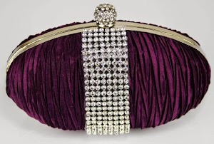 Ladies Purple Rouched Satin Clutch Diamante Evening Party Clutch Handbag