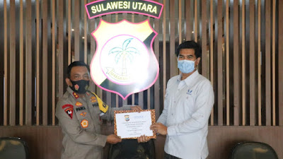 Turut Sukseskan Gerakan Sejuta Masker Polda Sulut, PT Indika Foundation Bantu 100.000 Masker Medis