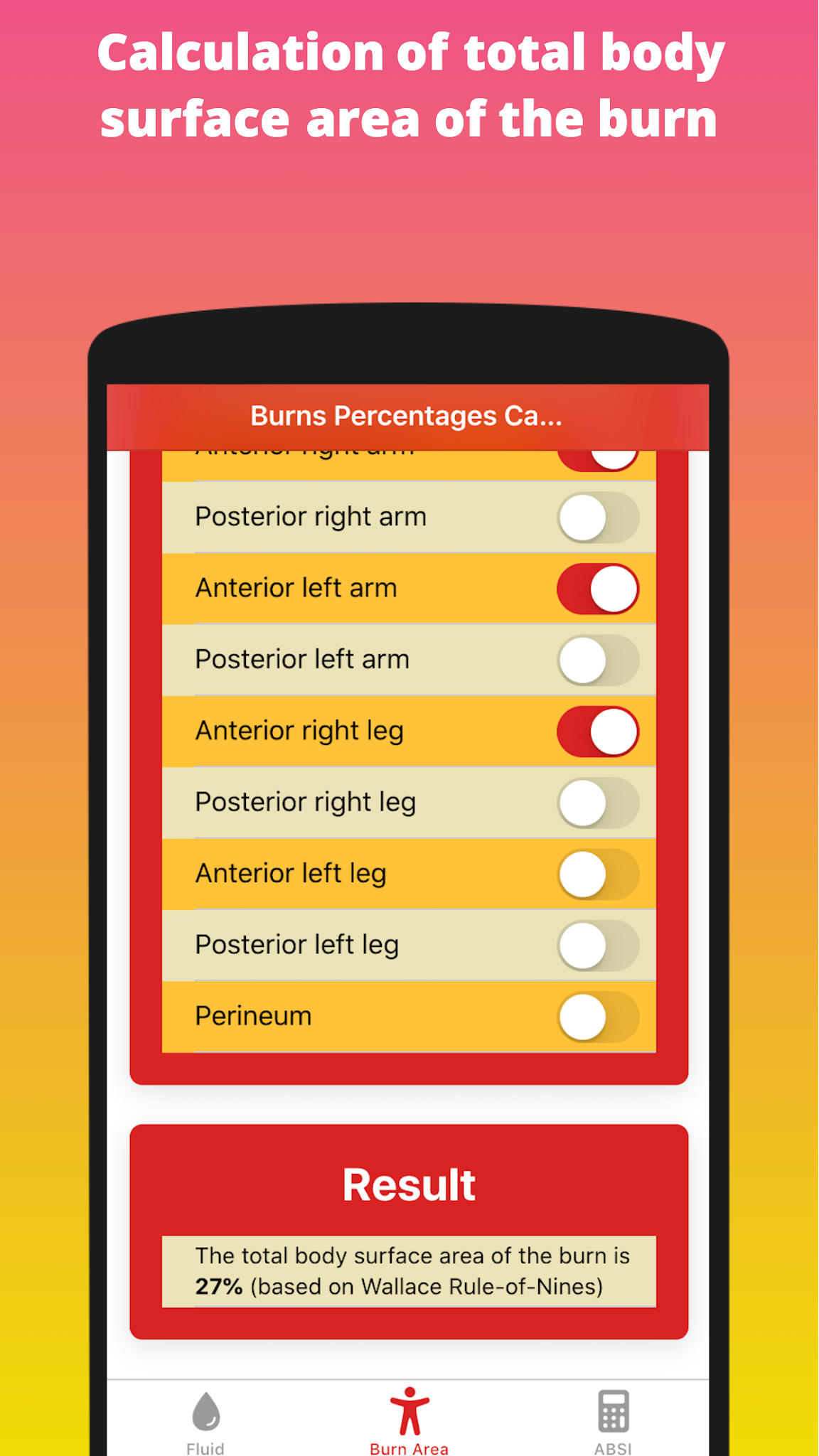 Burns Fluid Calculator Parkland or Baxter Formula iMedical Apps