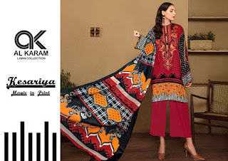 Gul Ahmed Al Karam Kesariya Pakistani Lawn Collection In Wholesale Rate 