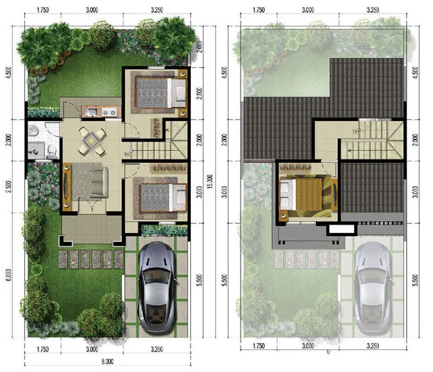 Lingkar Warna 5 Denah Rumah Minimalis Ukuran 8x15 Meter 3 Kamar