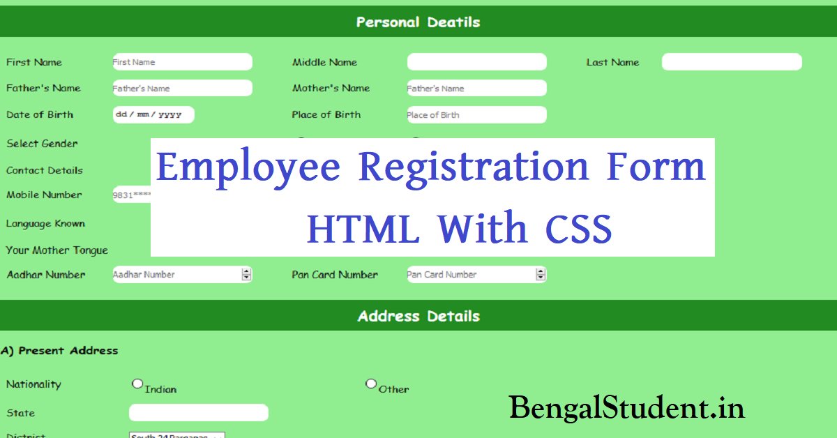 Employee Registration Form In HTML With CSS Source Code Free Download 