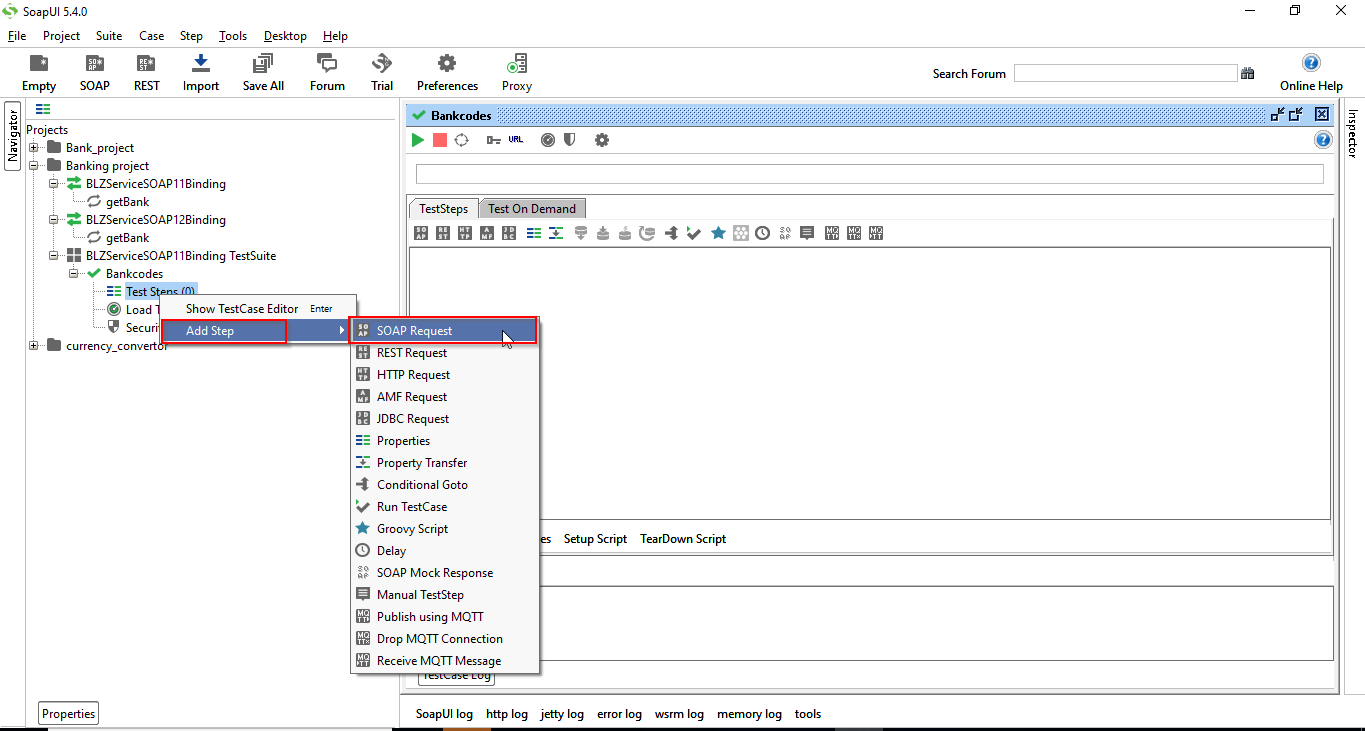 SoapUI How to create Soap project with new test suite using WSDL URL
