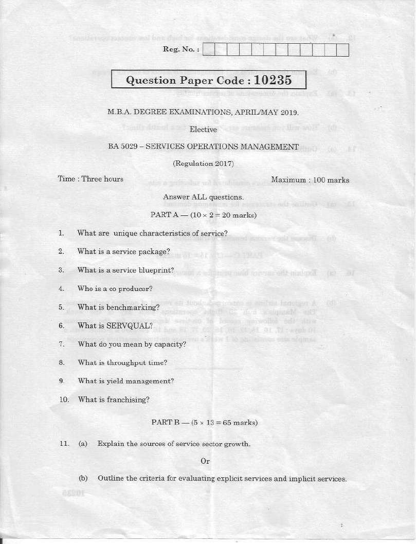 operations management question papers