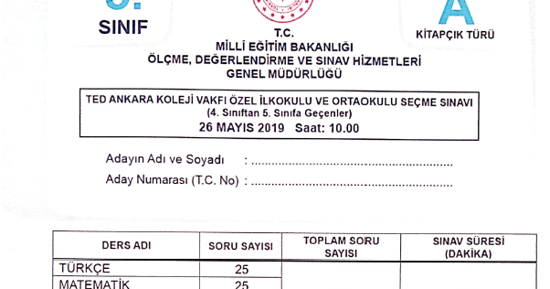 Ozel Okullar Bursluluk Sinav Sorulari Test Matematik