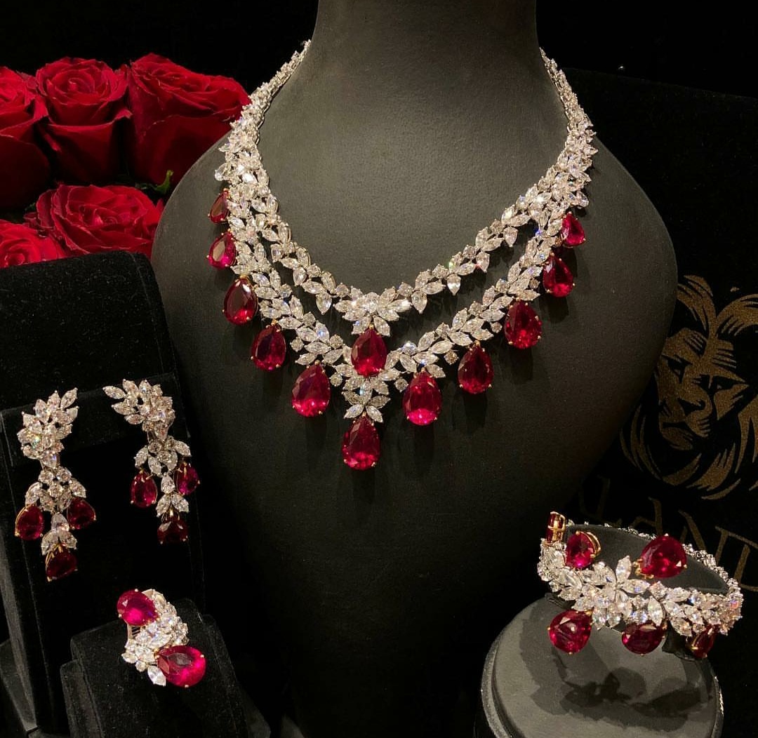 Pink stone diamond necklace