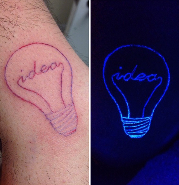 #18. A lit up light bulb idea. - 30 Glow-In-The-Dark Tattoos That’ll Make You Turn Out The Lights. #18. A lit up light bulb idea. - 30 Glow-In-The-Dark Tattoos That’ll Make You Turn Out The Lights.