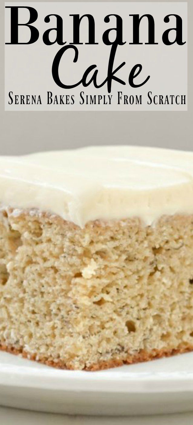 Banana Cake with lightly sweetened Cream Cheese Frosting is a light and airy recipe from Serena Bakes Simply From Scratch. The perfect way to use up leftover bananas.