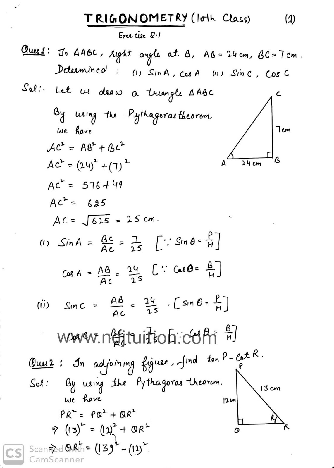 grade 10 mathematics trigonometry assignment