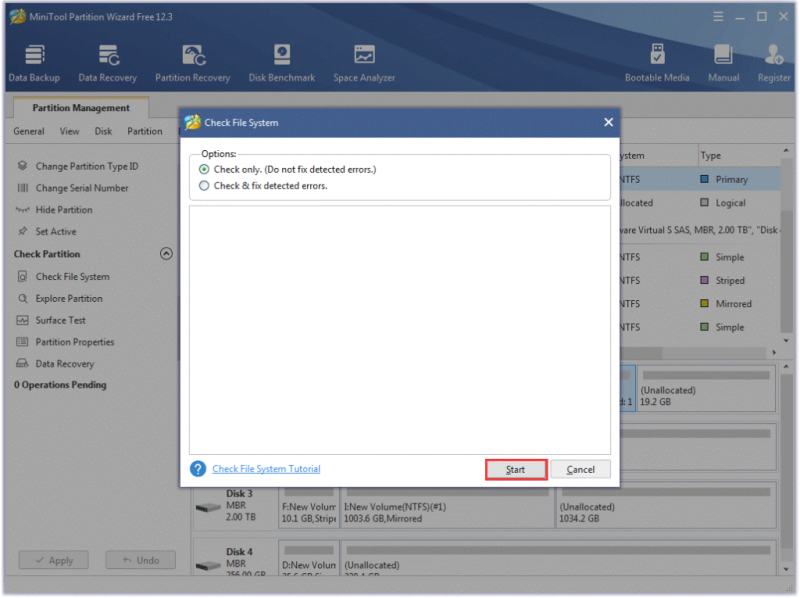 Run CHKDSK with MiniTool Partition Wizard