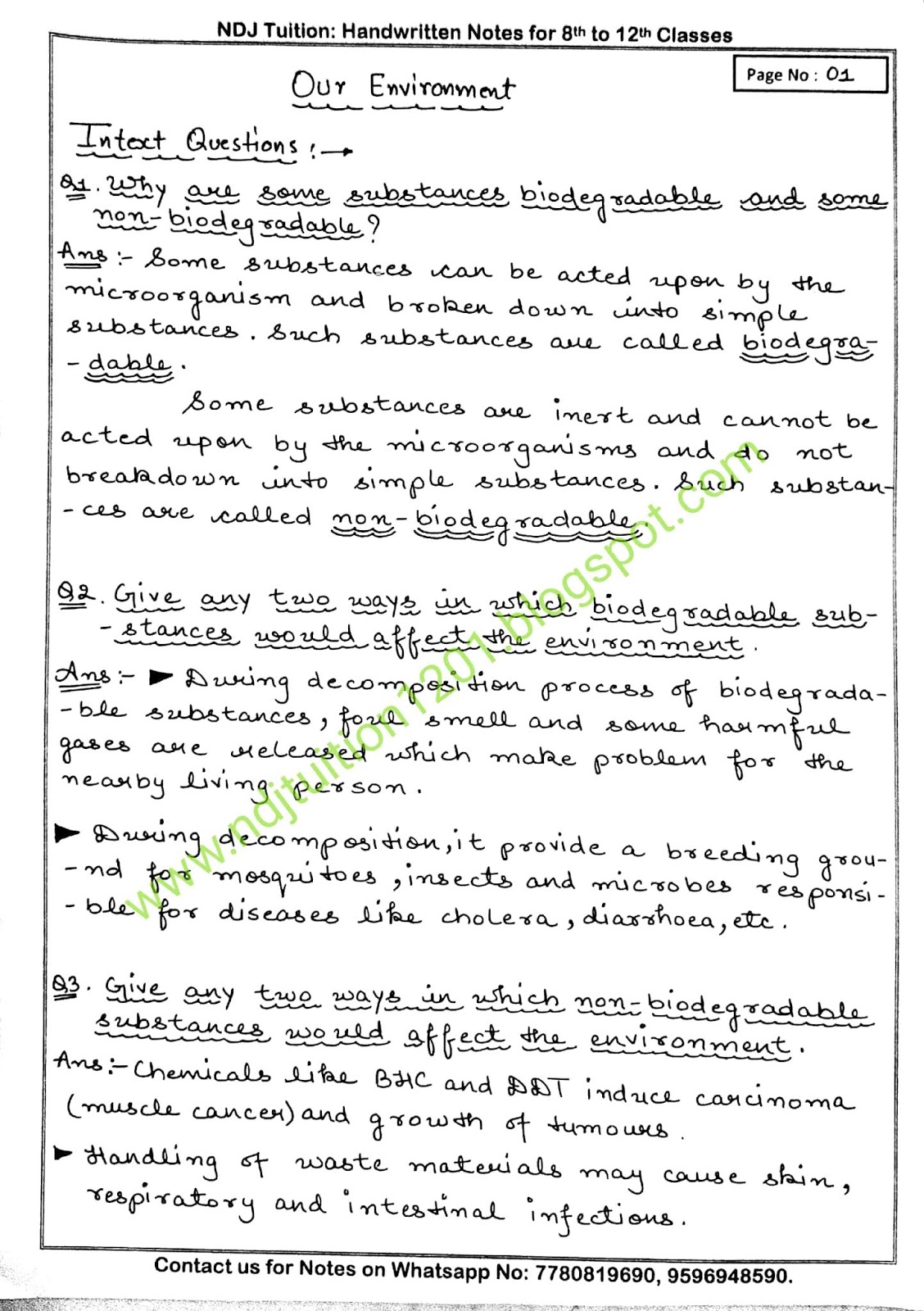 Our Environment Handwritten Notes for Class 10th