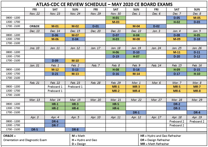 Civil Engineering Review Schedule for May 2020 LECE | ATLAS CDC Review Civil Engineering Review Schedule for May 2020 LECE | ATLAS CDC Review