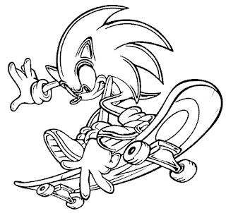Skateboarding Sonic Coloring Pages