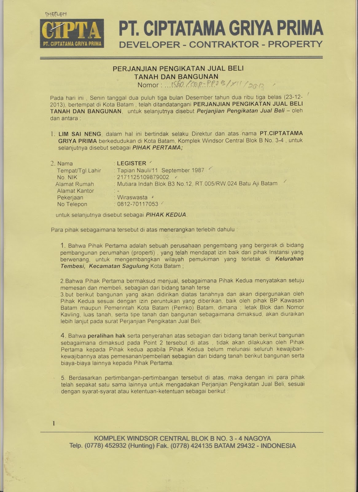KELENGKAPAN SURAT - SURAT BELI RUMAH | PERUMAHAN CIPTA GROUP BATAM