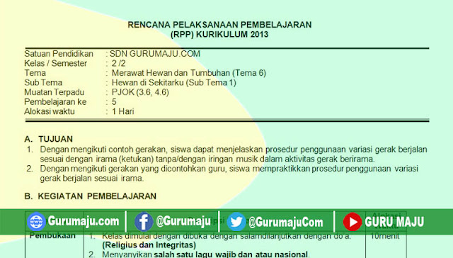 RPP 1 LEMBAR PJOK SD KELAS 2 TEMA 6 REVISI 2020 GURU MAJU