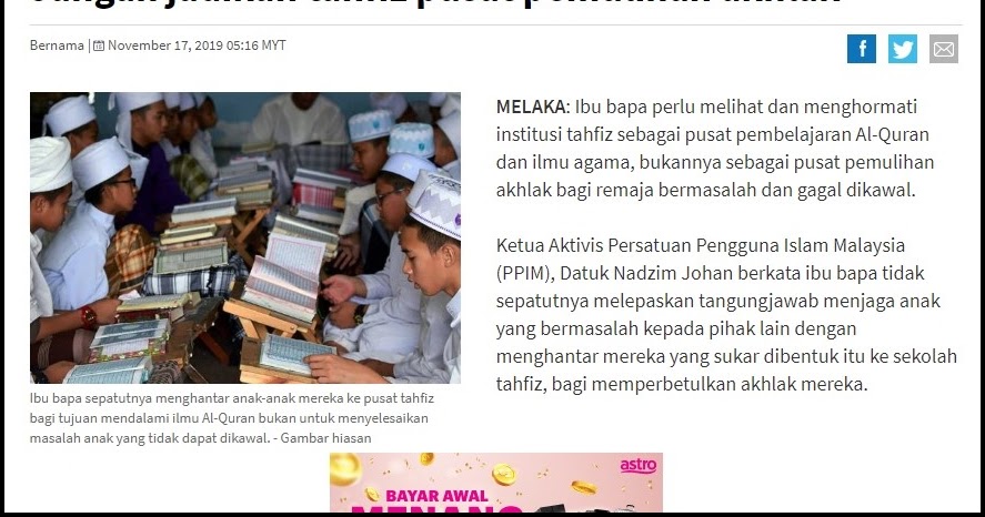 Blog Rasmi Ppim 5501 Jangan Jadikan Tahfiz Pusat Pemulihan Akhlak Astro Awani 17 11 2019