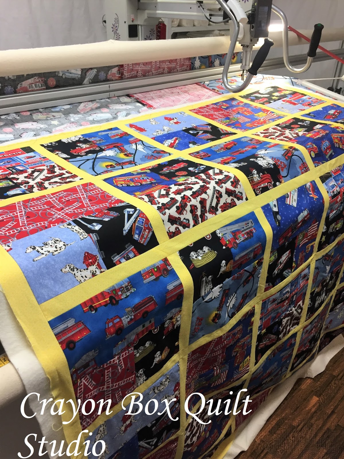 Crayon Box Quilt Studio Teller's Firetrucks Quilt