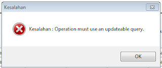 Masalah emis desktop 2016 Operation must use an updateable query