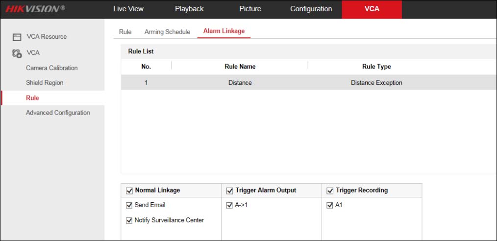 How to configure Hikvision Distance Exception function