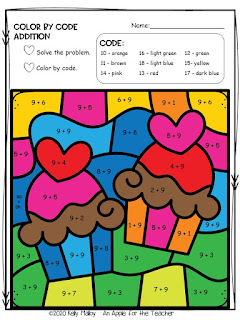 valentine's day color by number addition