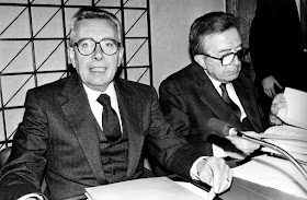 Arnaldo Forlani pictured with his political ally, the  four-times prime minister Giulio Andreotti