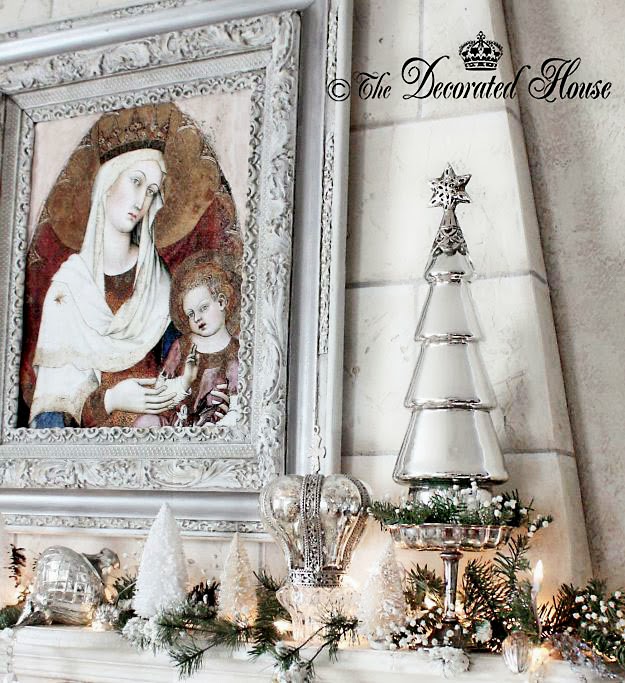 The Decorated House ~ Christmas Decor Decorations White with Mercury Glass and Silver 2013