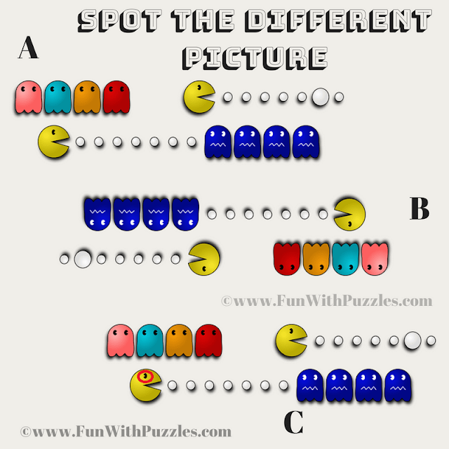 Spot the Different Pac-Man Image: Odd Picture Out Puzzle Answer