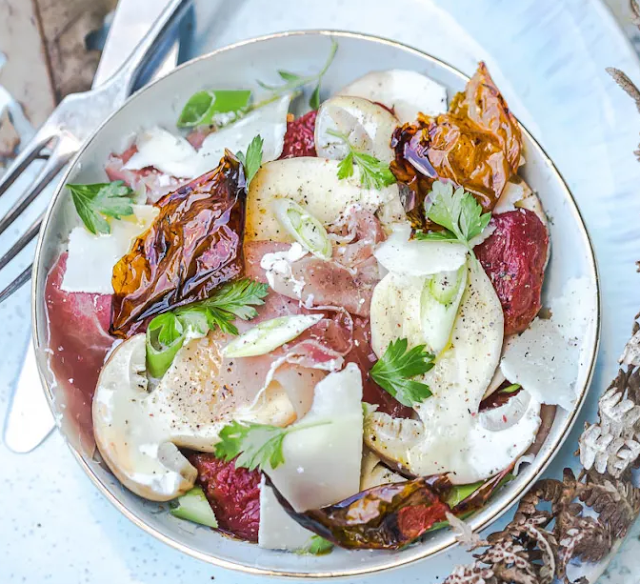 Carpaccio de cèpes au jambon de cochon noir de Bigorre