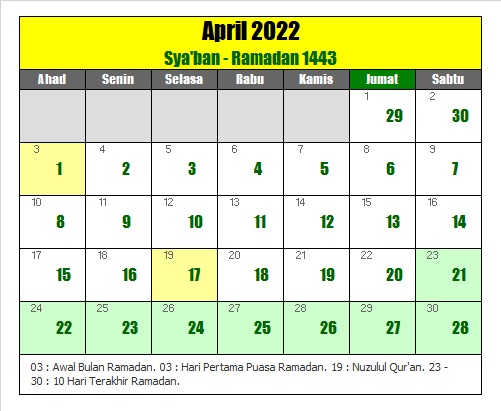 kalender islam hijriyah april 2022 masehi - kanalmu