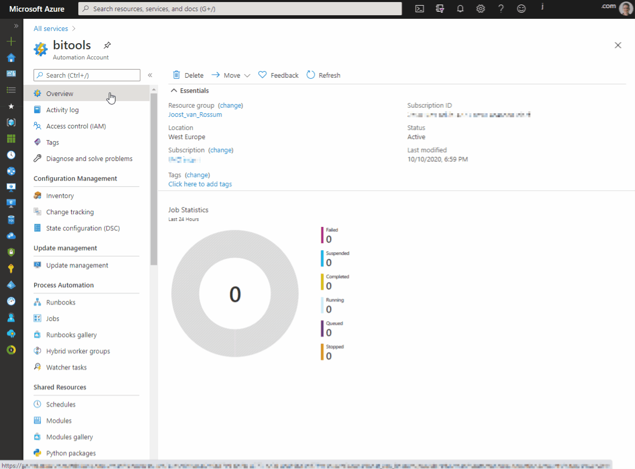 Microsoft BI Tools Snack Create Azure Automation Runbook