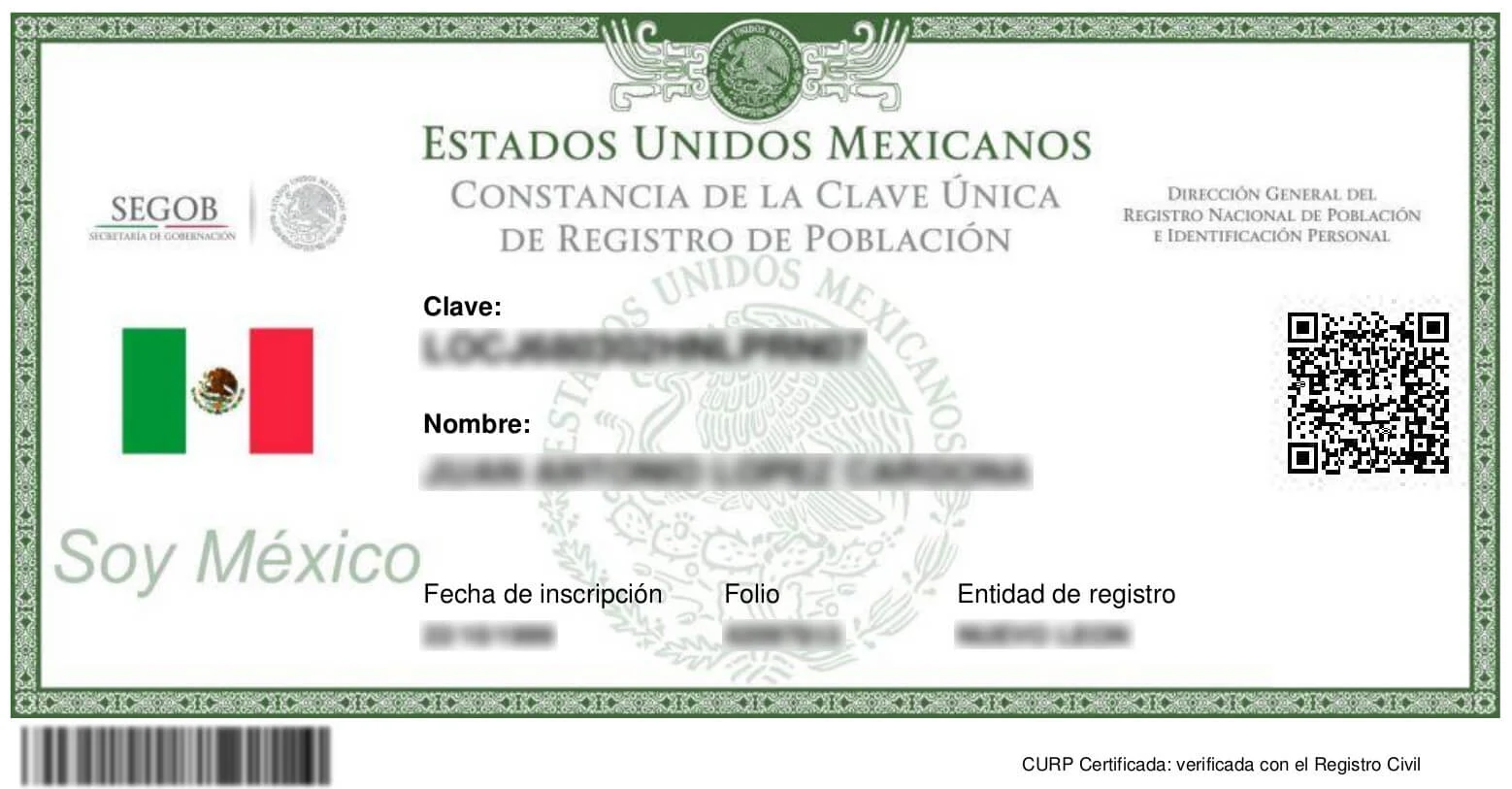 Curp Certificada por Registros Civiles