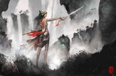 sexy chinese painting of female warrior babe