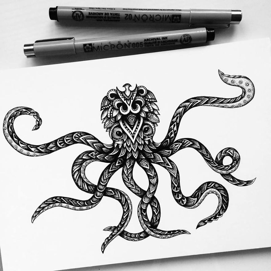 09-Octopus-Pavneet-Sembhi-Black-and-White-Ink-Detailed-Drawings-www-designstack-co
