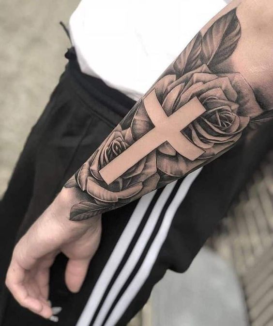Cross Tattoo with flower