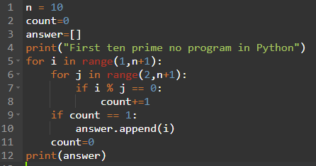 Geek4Tutorial.com: Python program to find first 10 prime numbers