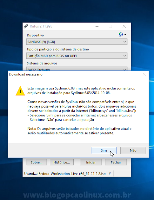 Download necessário para a criação do pen drive bootável